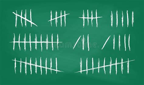 Tally Marks Set On School Green Chalkboard Collection Of White Hash