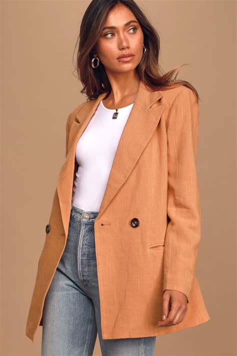 chic peach blazer linen blend blazer oversized blazer lulus