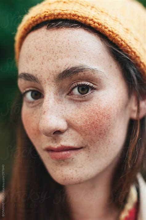 Portrait Of Young Freckled Woman With Yellow Bonnet By Bonninstudio