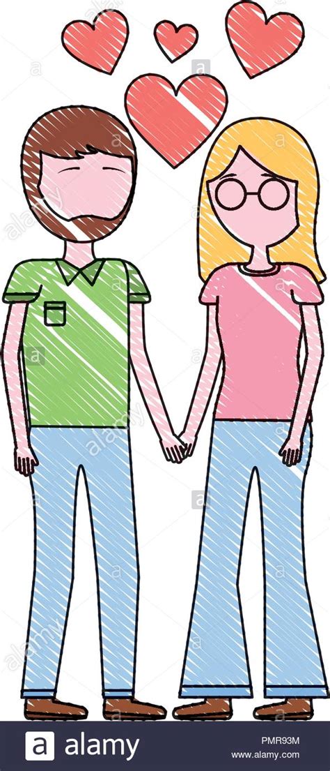 Man And Woman Holding Hands Romantic Love Hearts Stock Vector Image
