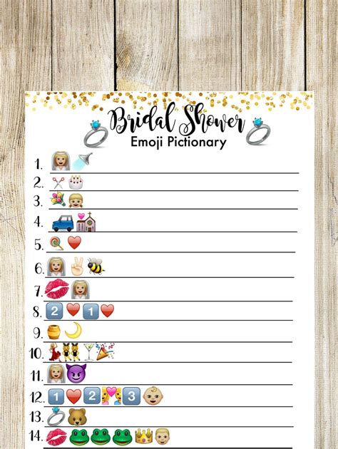 Print as many as you need right from home or your nearest print shop! Bridal Shower Pictionary Emoji Game. Bridal Shower Game