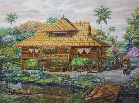 A Painting Of A House In The Jungle