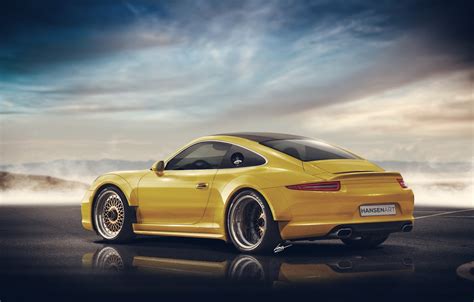 Wallpaper Porsche 911 Yellow Rear Widebody Hansen Type Images For