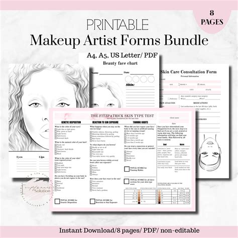 Makeup Artist Skin Care Consultation Form Printable Makeup Etsy