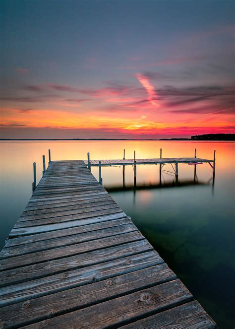 Wooden Pier Calm Lake Sunset Hd Phone Wallpaper Pxfuel
