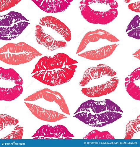 Seamless Pattern With Lipstick Kisses Colorful Lips Of Red Purple And