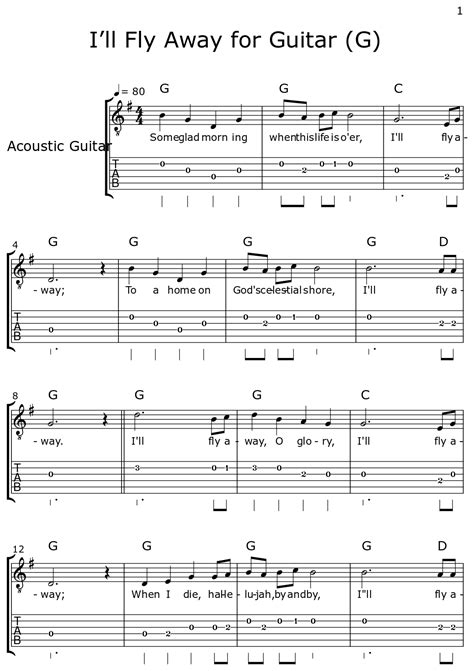 Ill Fly Away For Guitar G Sheet Music For Acoustic Guitar