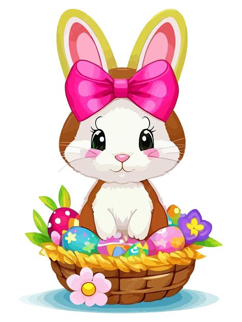 Premium Vector Cute Little Easter Bunny With Eggs Colorful Vector