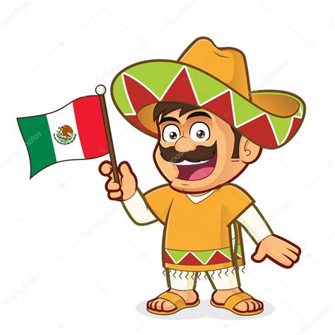 Clipart Mexico Flag Mexican Man Holding A Mexican Flag — Stock
