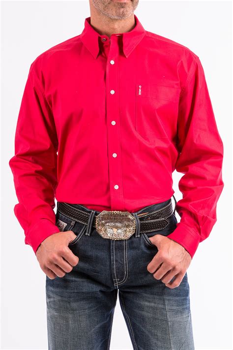Cinch Jeans Mens Solid Pink Modern Fit Western Button Down Shirt