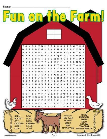 Free Printable Fun On The Farm Word Search Color Version Kids Word