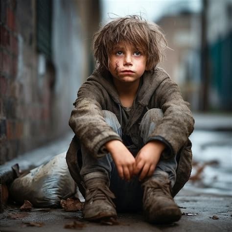 Premium Ai Image Poor Sad Kid In Poverty Refugee Child
