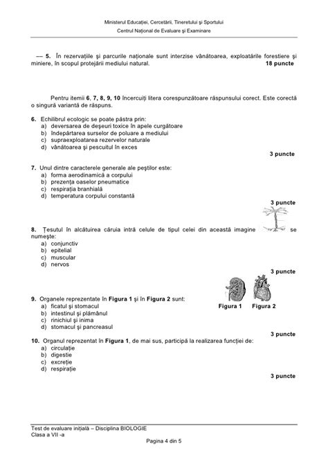 Test Initial Biologie Clasa 9