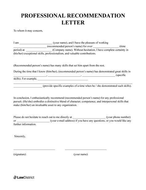 Professional Letter Of Recommendation Sample And Form 2024 Lawdistrict