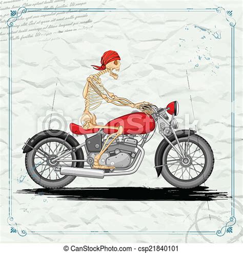 Skeleton Riding Vintage Motorcycle Illustration Of Skeleton Riding