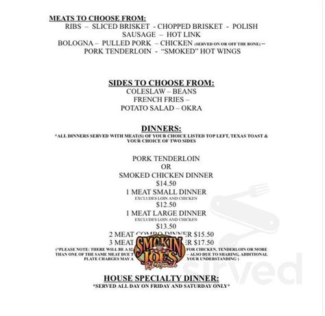 View the online menu of smokin joes bbq and other restaurants in redding, california. Smokin' Joe's Rib Ranch menu in Davis, Oklahoma, USA