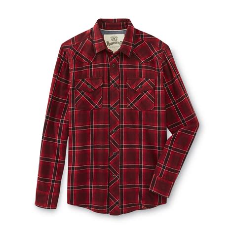 Roebuck And Co Young Mens Flannel Western Shirt Plaid
