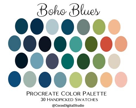 Boho Blues Procreate Color Palette Hand Picked Swatches Etsy Blue