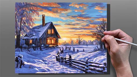 Acrylic Painting Snowy Path Sunset Correa Art YouTube
