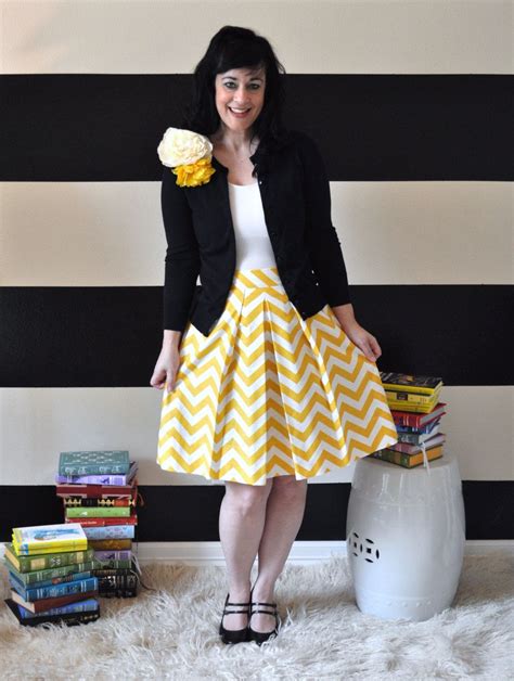 Yellow And White Chevron Striped Katie Skirt Full Gathered And Pleated