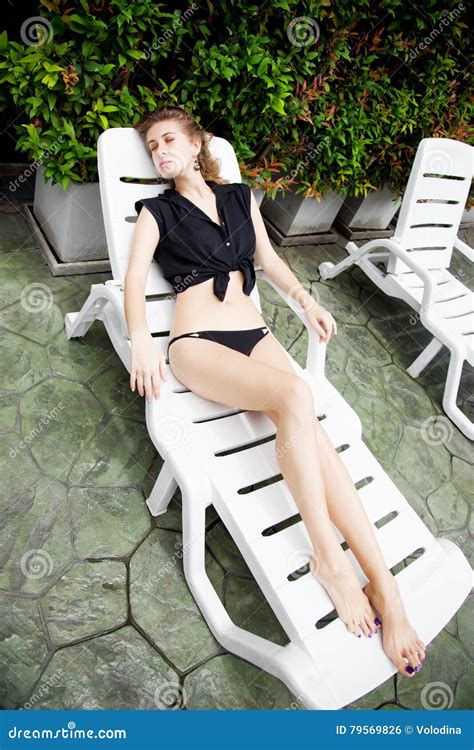 Beautiful Woman Sunbathing In The Yard Stock Photo Image Of Hotel
