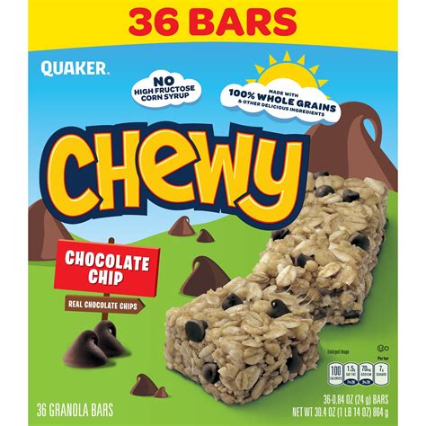 Quaker Chewy Chocolate Chip 0 84 Oz 36 Ct Granola Bars Walmart Com