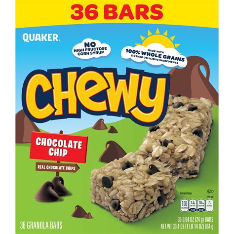 Quaker Chewy Chocolate Chip 084 Oz 36 Ct Granola Bars