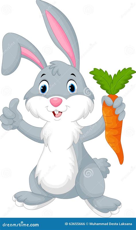 Cute Cartoon Rabbit Holding A Carrot Stock Illustration Image 63655666