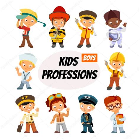 Niños De Dibujos Animados En Diversas Profesiones — Vector De Stock