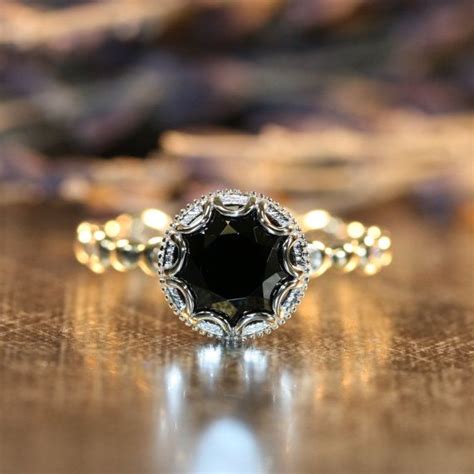 Floral Black Spinel Diamond Engagement Ring In 14k By Lamoredesign