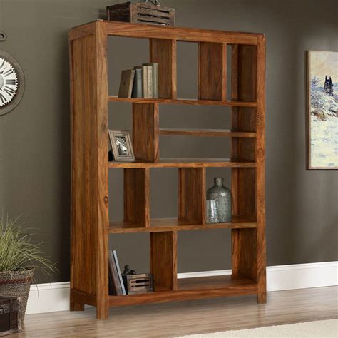Demopolis 11 Open Shelf Rustic Solid Wood Geometric Bookcase