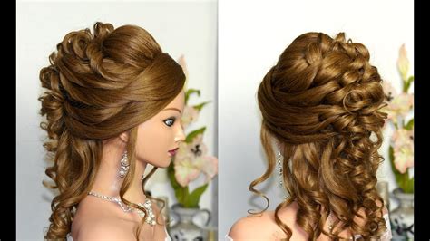 Curly hairstyle paired with tiara will make look like a real princess on your special day. Curly wedding prom hairstyle for long hair. - YouTube