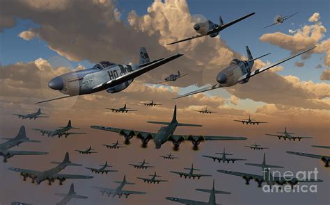 B 17 Flying Fortress Bombers And P 51 Digital Art By Mark