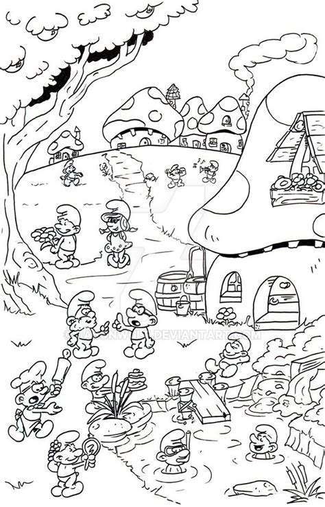 Click on the image to view the pdf. Smurfs village | Smurf village, Disney princess coloring ...
