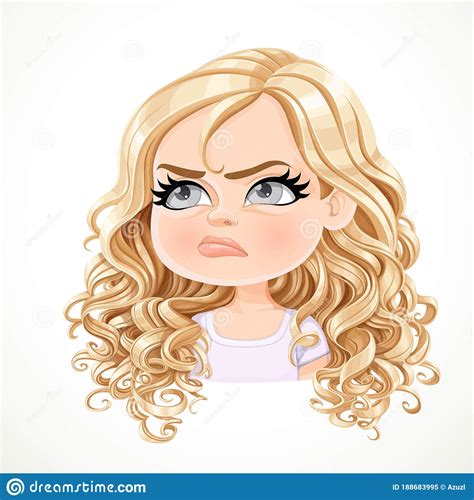 Beautiful Offended Cartoon Blonde Girl With Magnificent Curly Hair