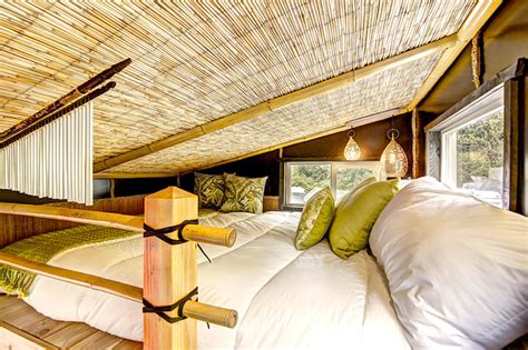 Bamboo Tiny House Sleeping Loft Asian Bedroom Portland By