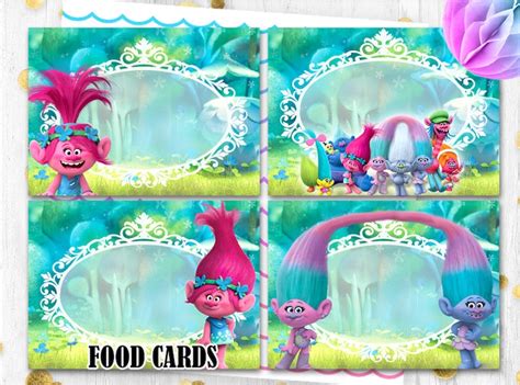 Trolls Food Cards Tents Poppy Place Cards Trolls Escort Cards Etsy