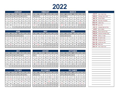 2022 Philippines Annual Calendar With Holidays Free Printable Templates