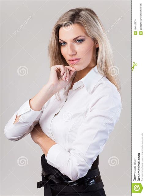 Beautiful Blonde Business Woman In White Shirt Stock Image Image Of Portrait Corporate 114027939