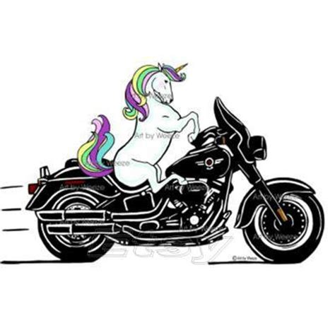 Unicorn Riding A Motorcycle Unicorn Art Unicorn Cartoon Art Etsy