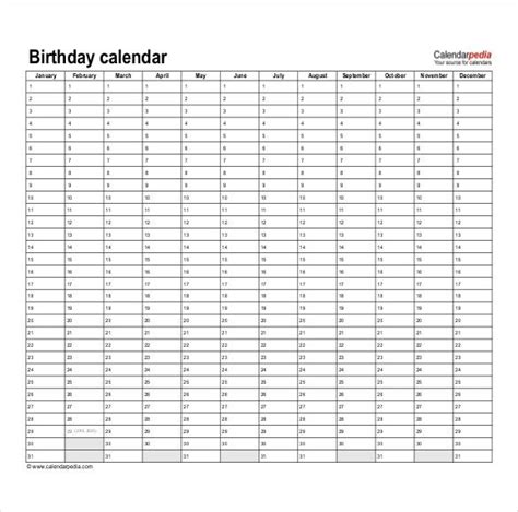 Awesome Printable Birthday Calendar Template Free Printable Calendar