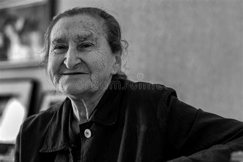 Beautiful 80 Plus Year Old Senior Woman Portrait Black And White Image