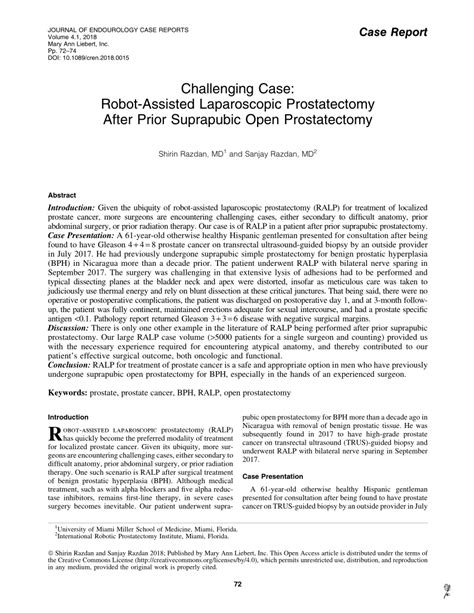 Pdf Challenging Case Robot Assisted Laparoscopic Prostatectomy After Prior Suprapubic Open