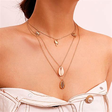 Bohemian Natural Sea Shell Choker Necklace Women Rope Chain Silver