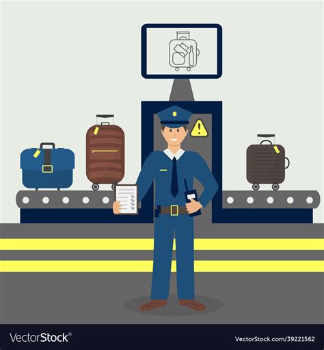 Customs Control Officer Checking Luggage X Rays Vector Image
