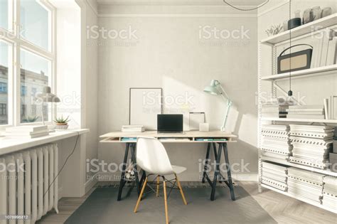 Scandinavian Style Home Office Interior Stock Photo