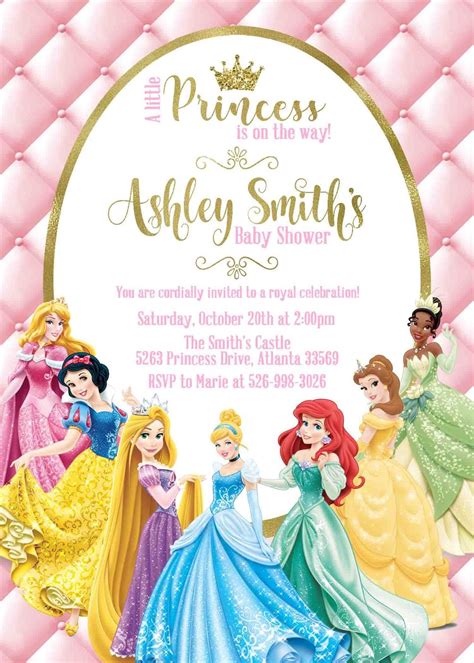Princess Baby Shower Invitation Disney Princess Personalize