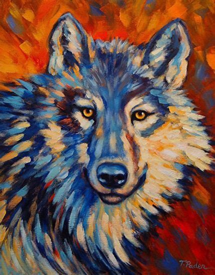 Blue Wolf By Theresa Paden Acrylic Painting On Canvas