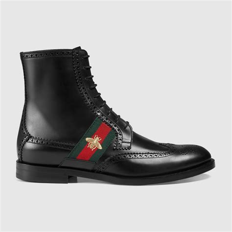 Leather Boot With Bee Web Gucci Mens Boots 411767dkg201060