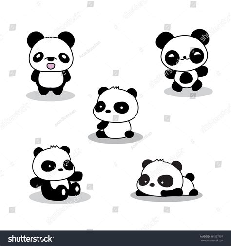 Set Cute Funny Cartoon Pandas Stock Vector 331567757